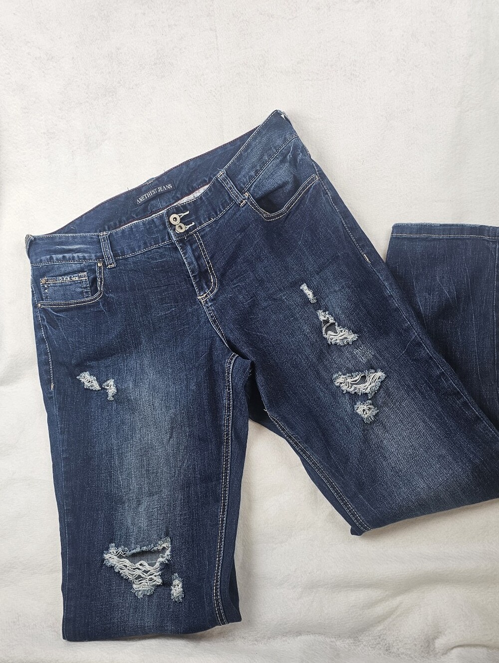 Amethyst Embroidered Distressed Jeans Size 16 Tall 5 Pocket Design Stretch